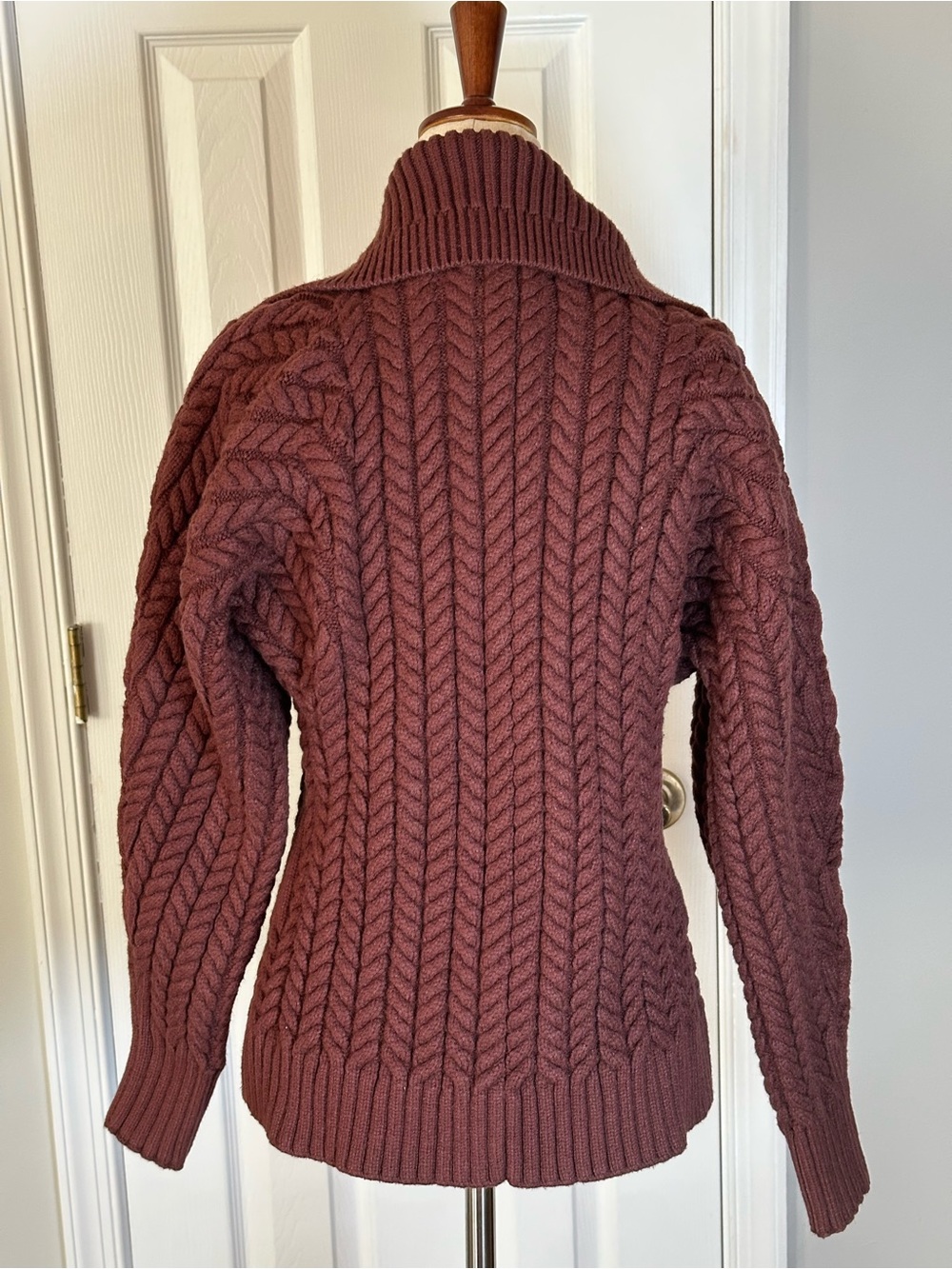 Maeve Hourglass Two way Cable-Knit Zip Cardigan Sweater - Brown - Picture 7 of 12